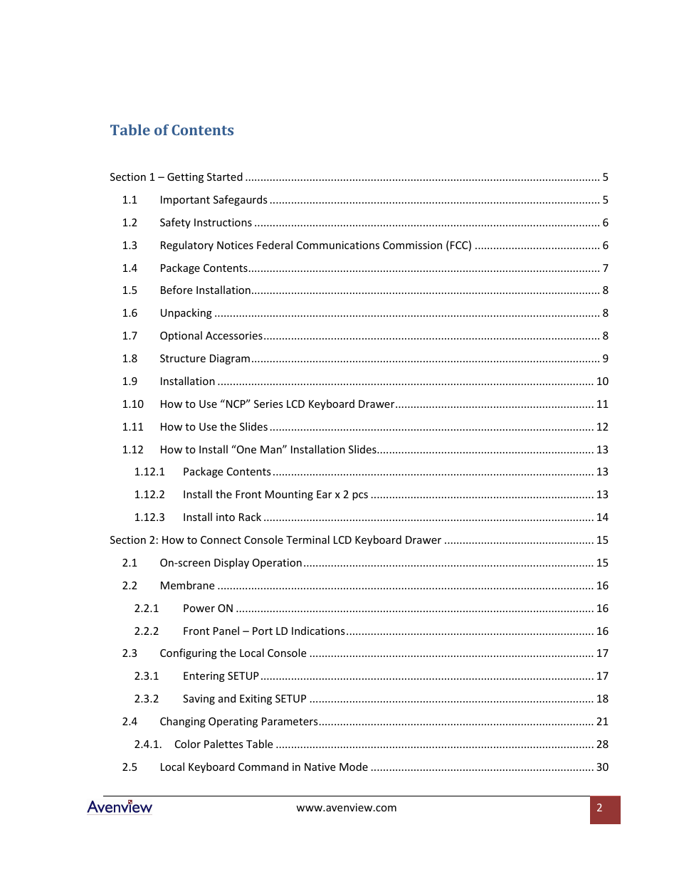 Avenview RTERM Series User Manual | Page 2 / 75