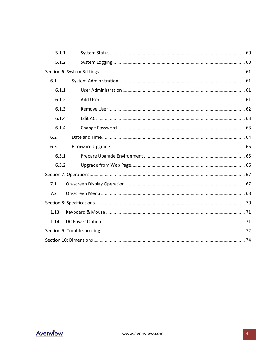 Avenview RTERM Series User Manual | Page 4 / 75