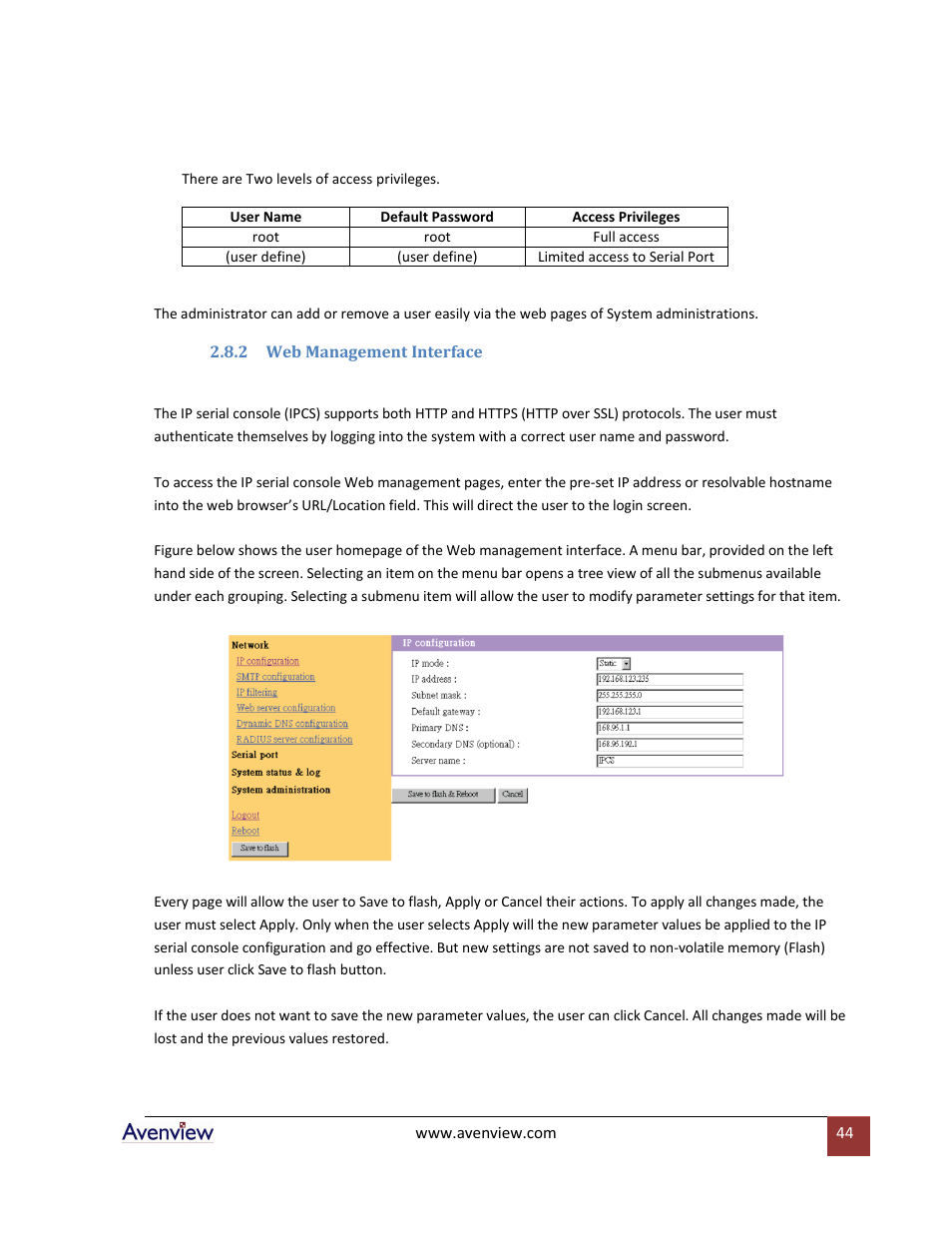 Web management interface | Avenview RTERM Series User Manual | Page 44 / 75