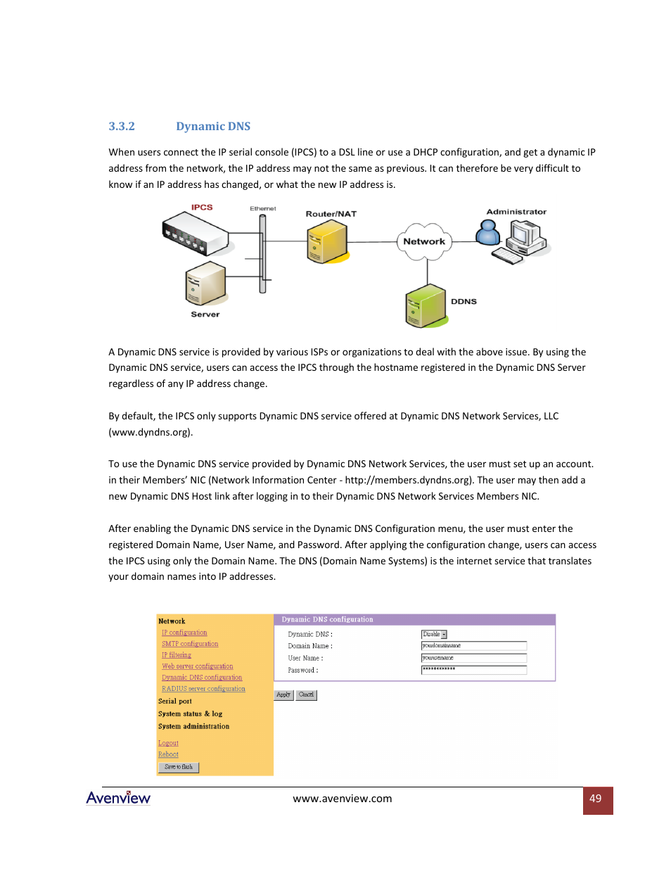 2 dynamic dns | Avenview RTERM Series User Manual | Page 49 / 75