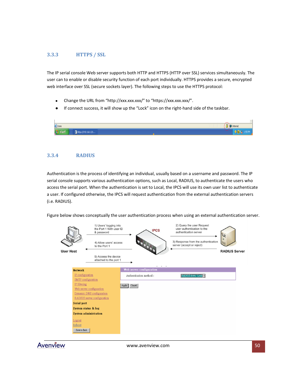 3 https / ssl, 4 radius | Avenview RTERM Series User Manual | Page 50 / 75