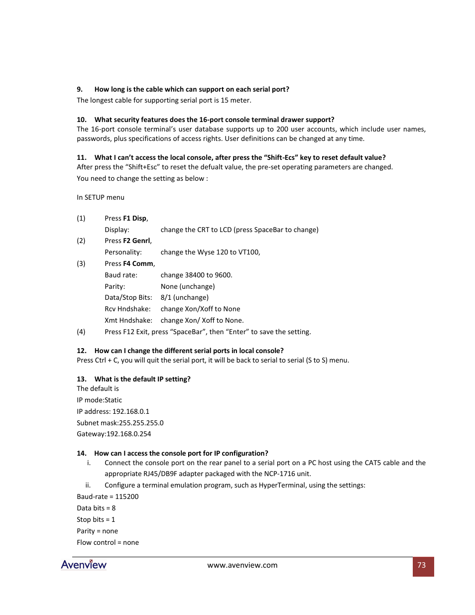 Avenview RTERM Series User Manual | Page 73 / 75