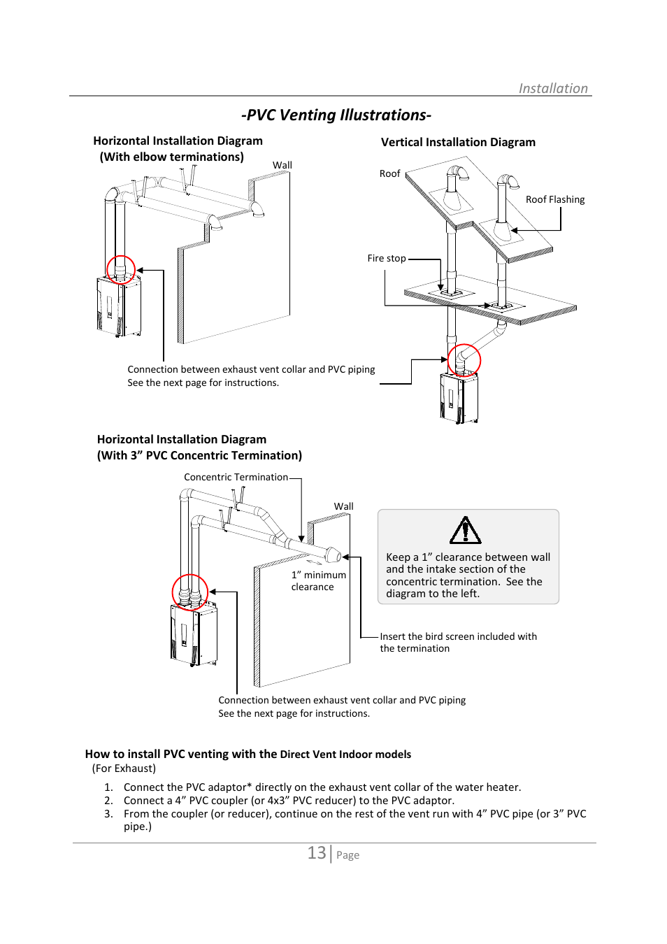 Pvc venting illustrations, Installation | State 520 User Manual | Page 13 / 52