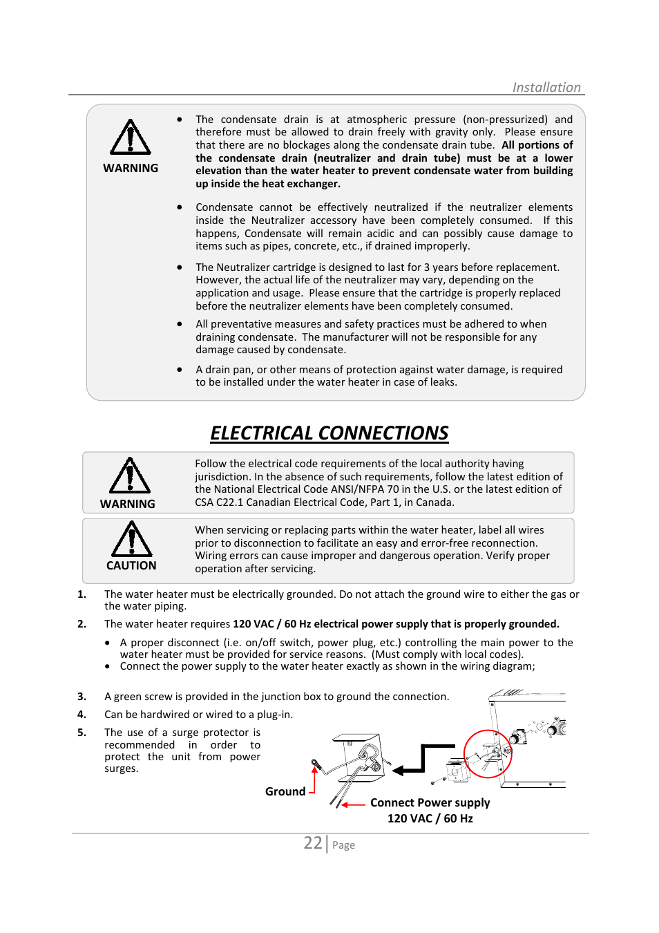 Electrical connections, Installation | State 520 User Manual | Page 22 / 52