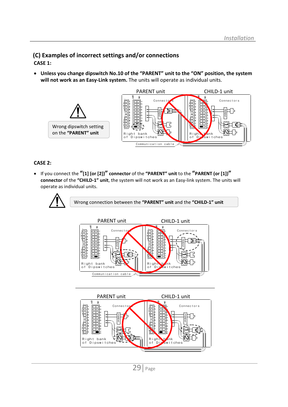 Installation, Case 2, Parent unit child‐1 unit | Page, If you connect the, 1] (or [2]), Connector of the “parent” unit to the, Parent (or [1]) | State 520 User Manual | Page 29 / 52