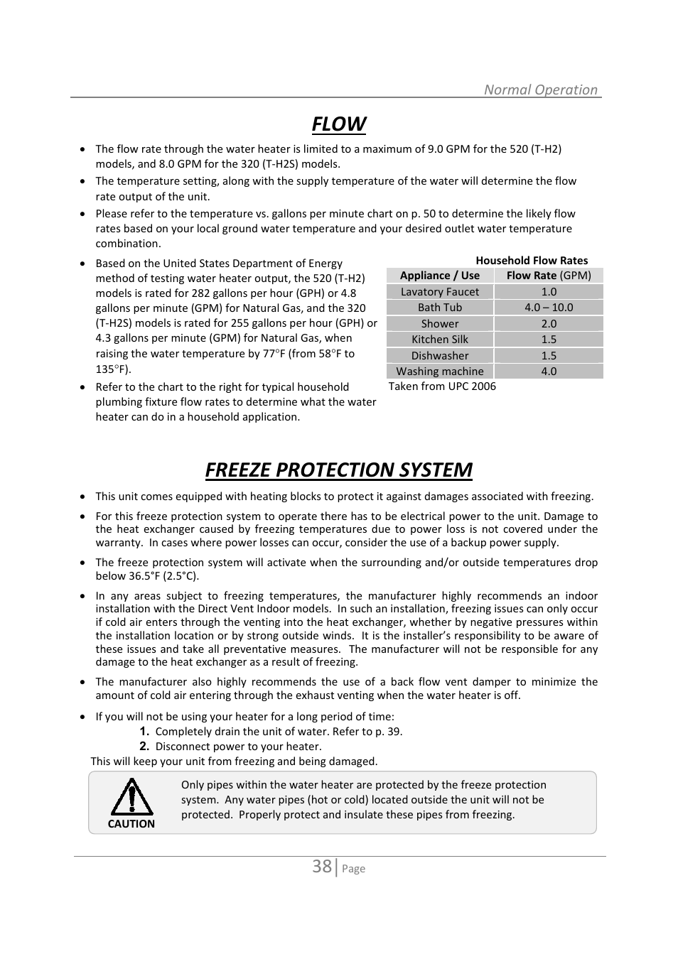 Flow, Freeze protection system | State 520 User Manual | Page 38 / 52