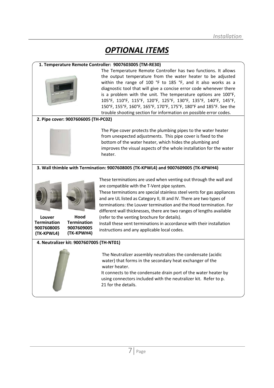 Optional items | State 520 User Manual | Page 7 / 52