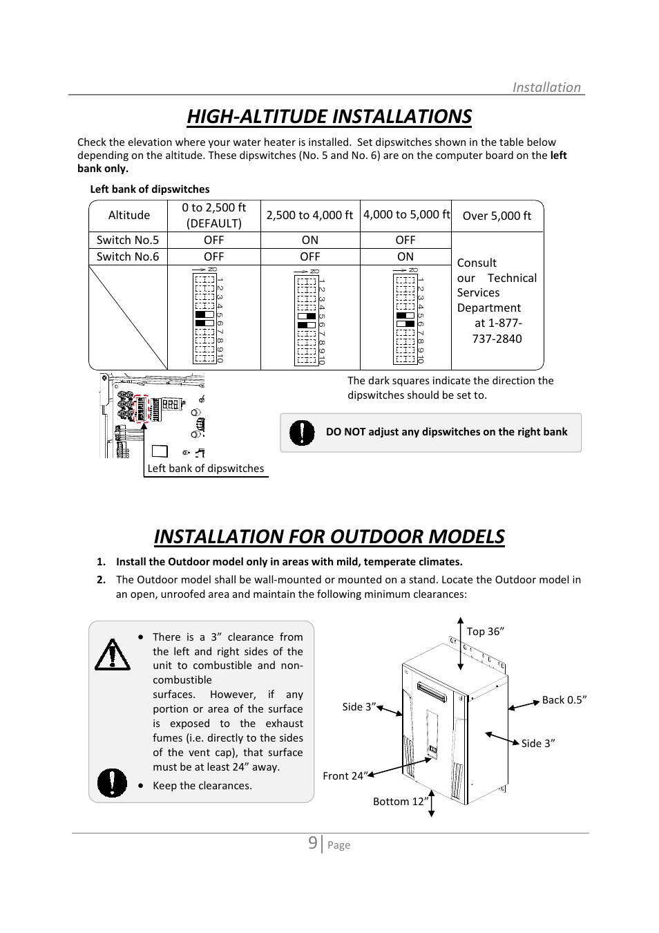 High‐altitude installations, Installation for outdoor models, Installation | State 520 User Manual | Page 9 / 52