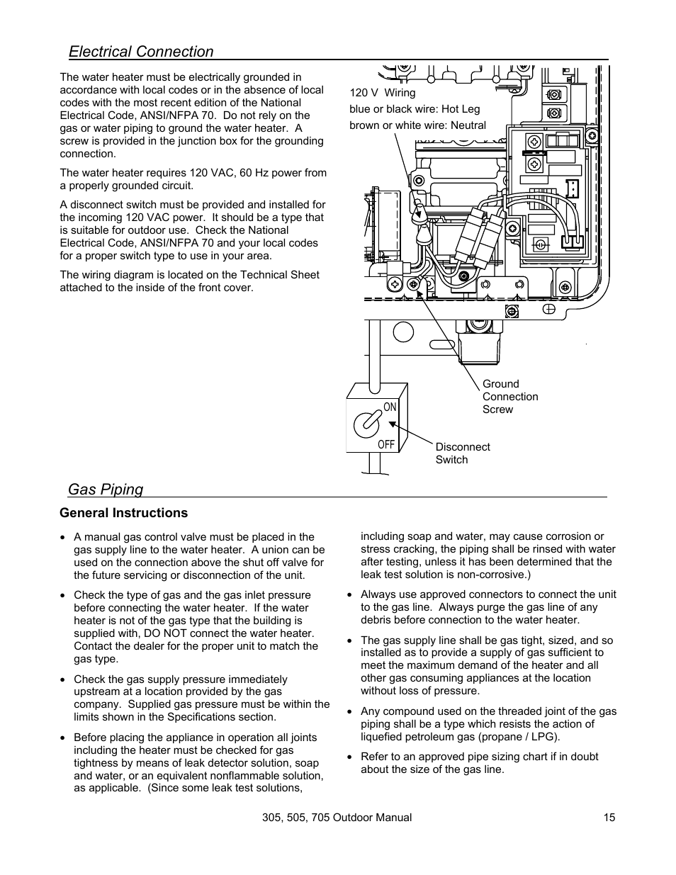 Electrical connection, Gas piping | State 705 User Manual | Page 15 / 36