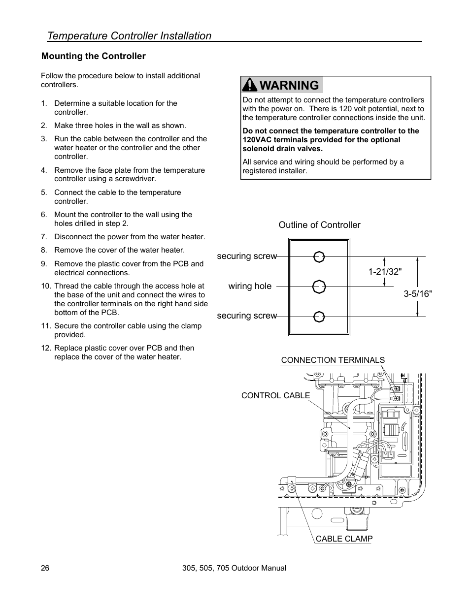 Warning, Temperature controller installation | State 705 User Manual | Page 26 / 36
