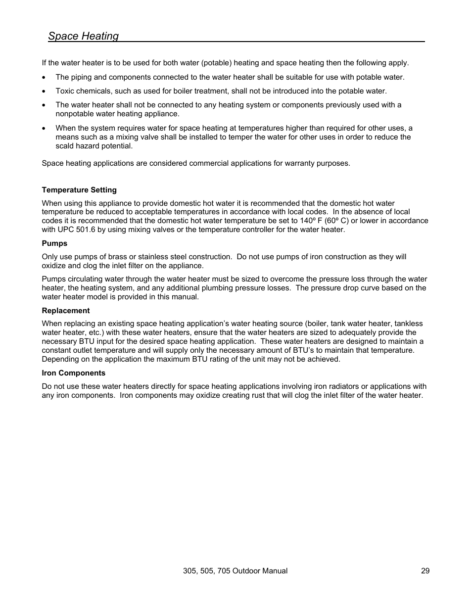 Space heating | State 705 User Manual | Page 29 / 36