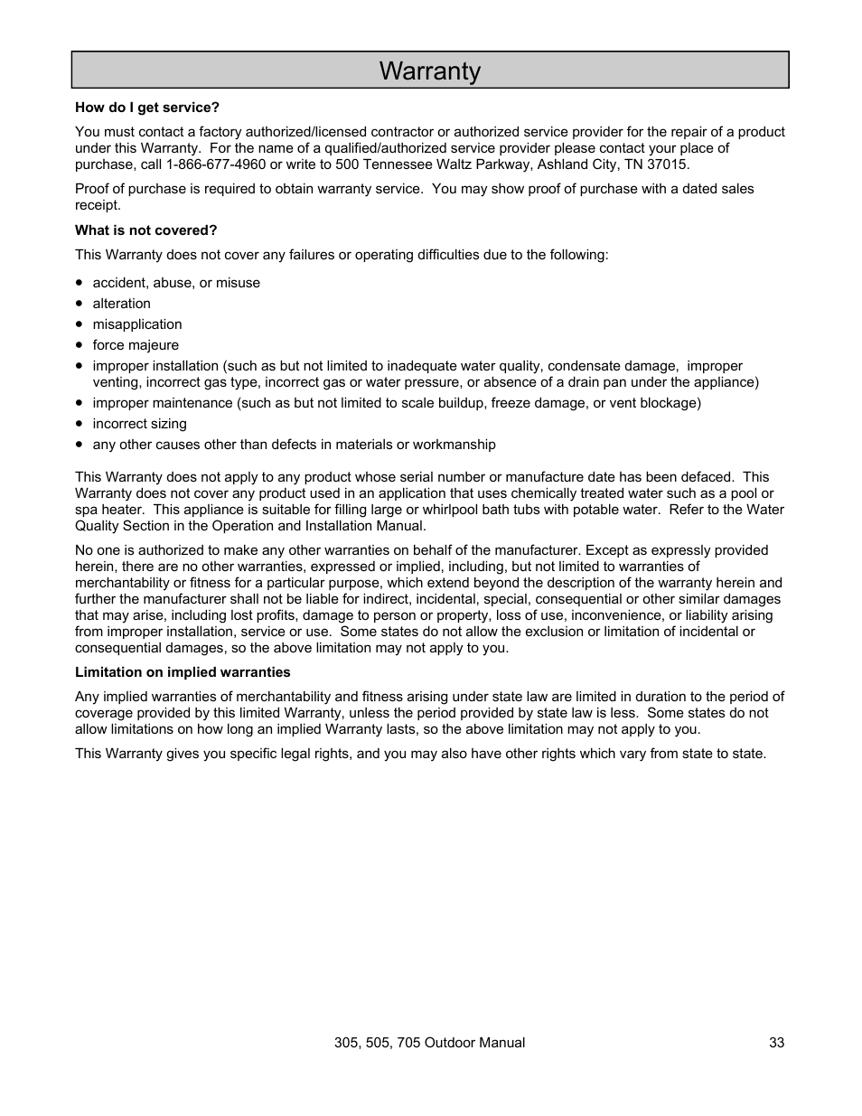 Warranty | State 705 User Manual | Page 33 / 36