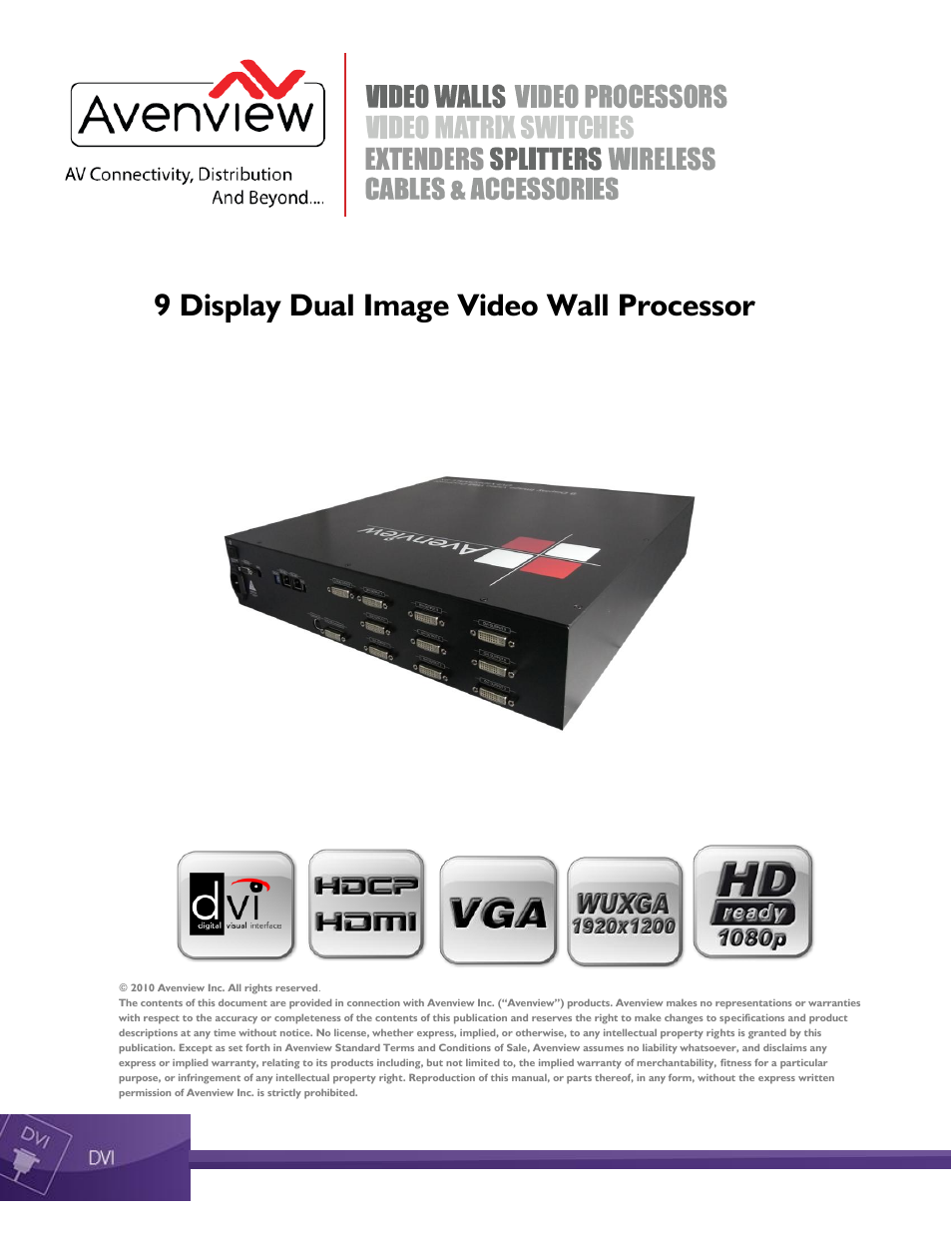 Avenview DVI-VIDEOWALL-9X User Manual | 21 pages