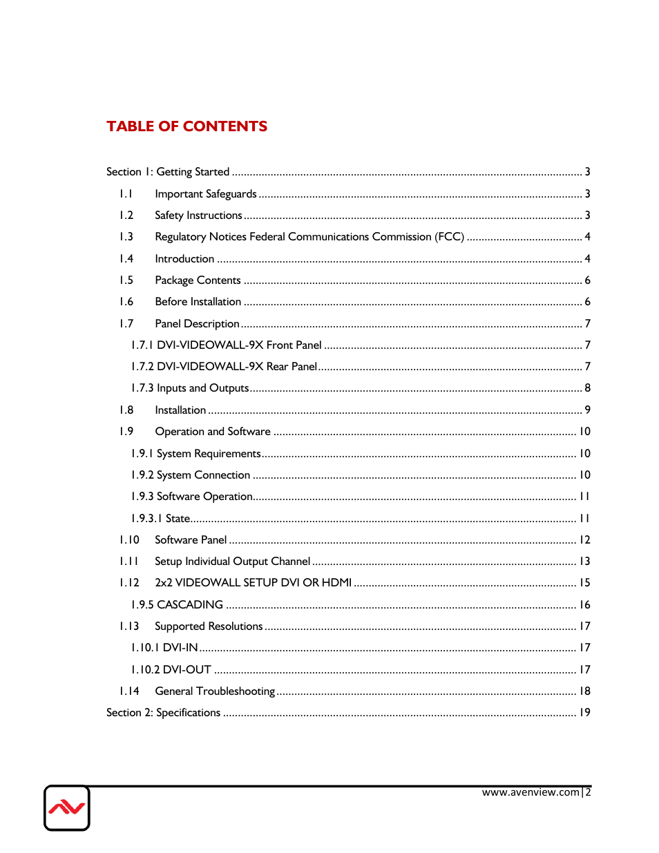 Avenview DVI-VIDEOWALL-9X User Manual | Page 2 / 21