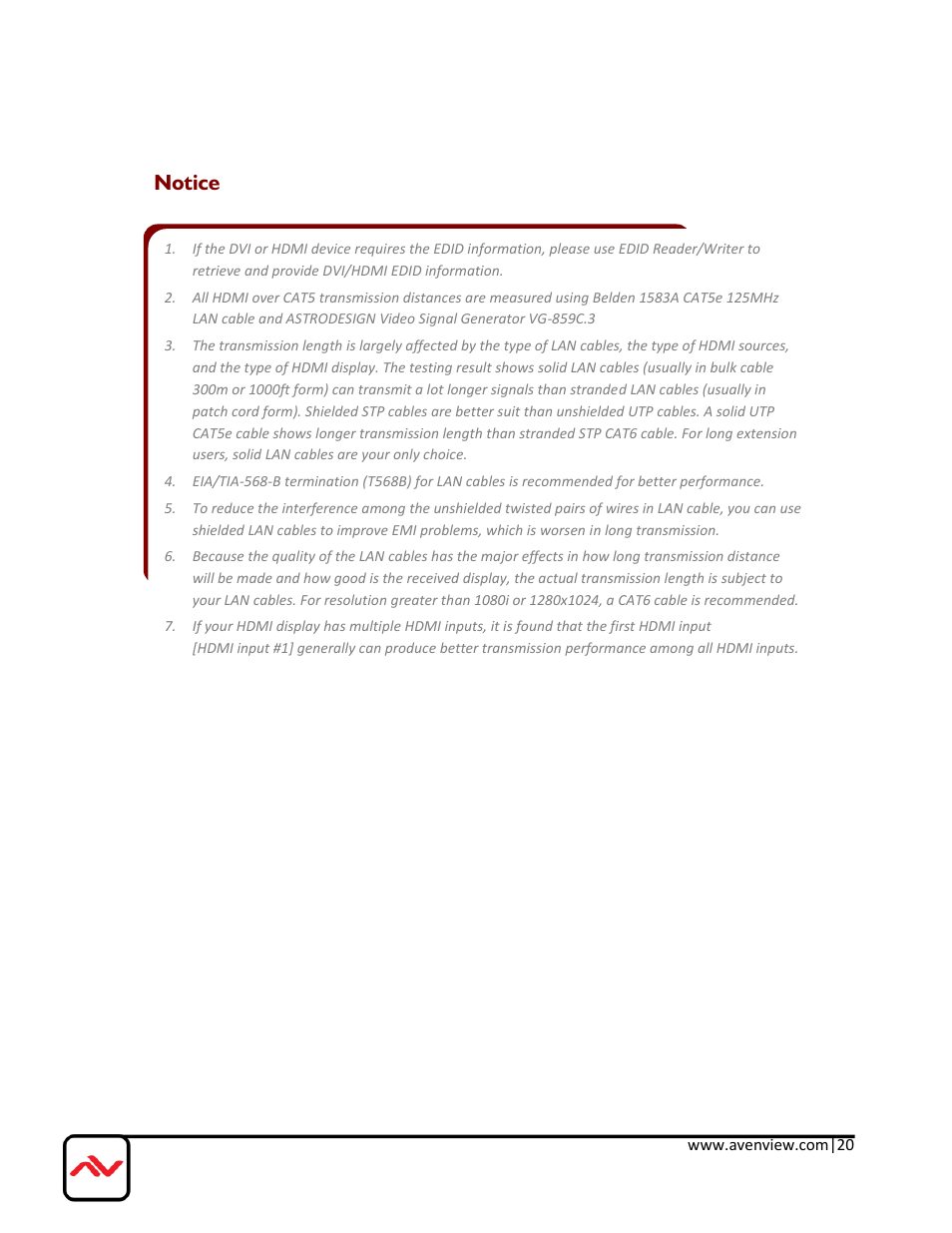 Notice | Avenview DVI-VIDEOWALL-9X User Manual | Page 20 / 21