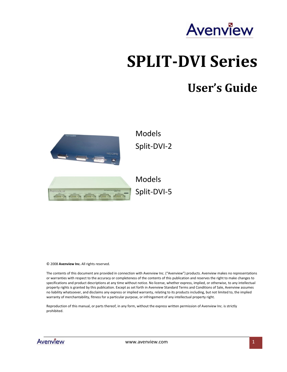 Avenview SPLIT-DVI Series SPLIT-DVI-5 User Manual | 7 pages