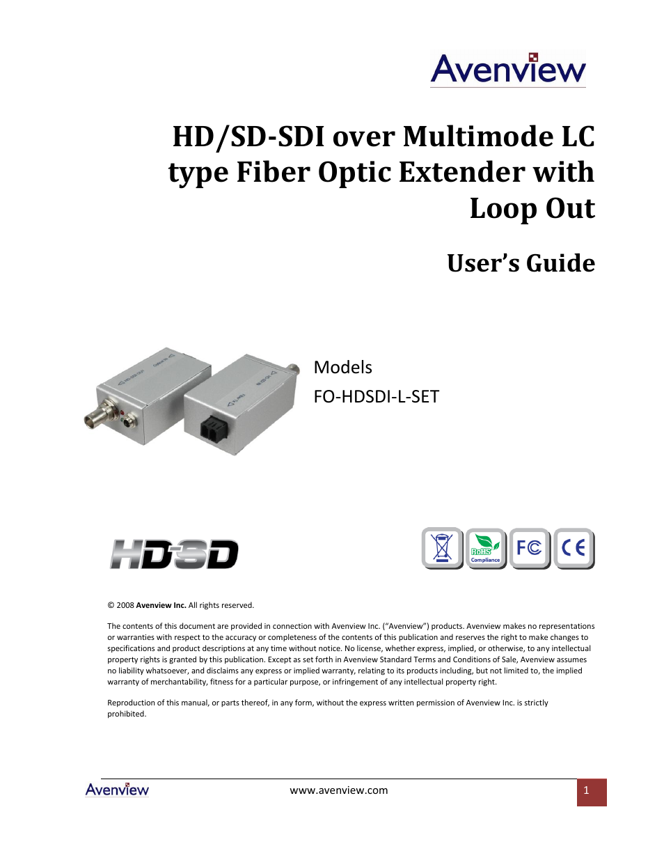 Avenview FO-HDSDI-L-SET User Manual | 10 pages