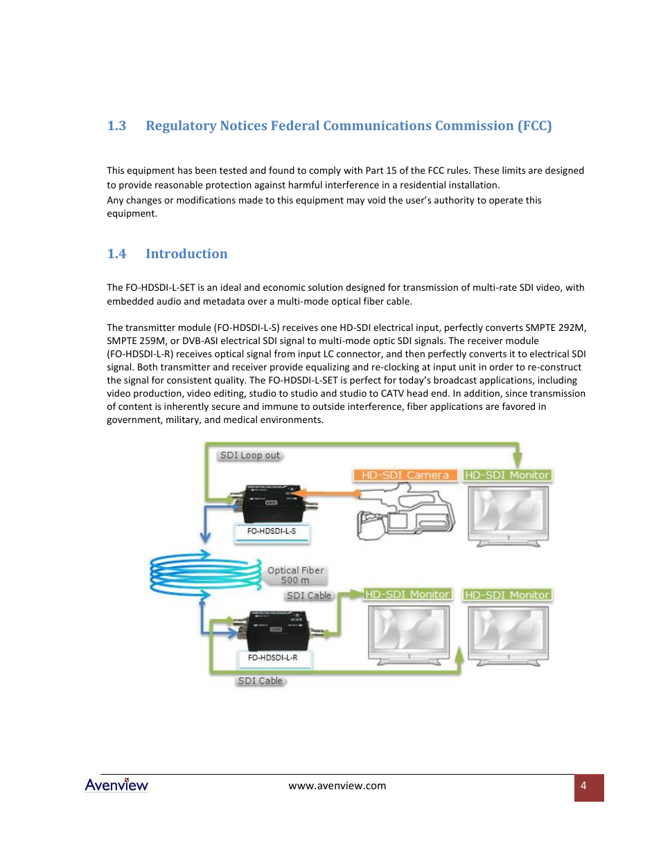 Introduction | Avenview FO-HDSDI-L-SET User Manual | Page 4 / 10