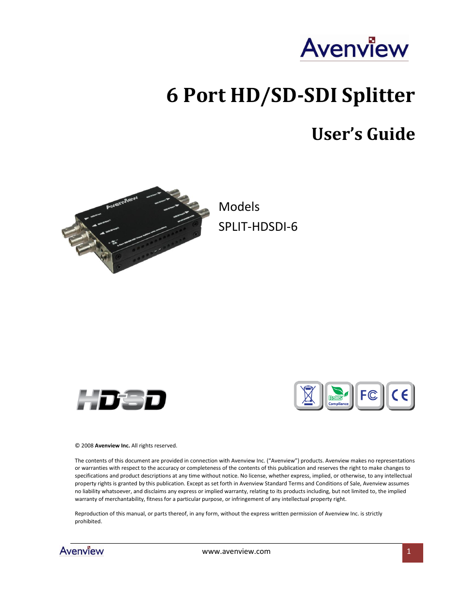 Avenview SPLIT-HDSDI-6 User Manual | 8 pages