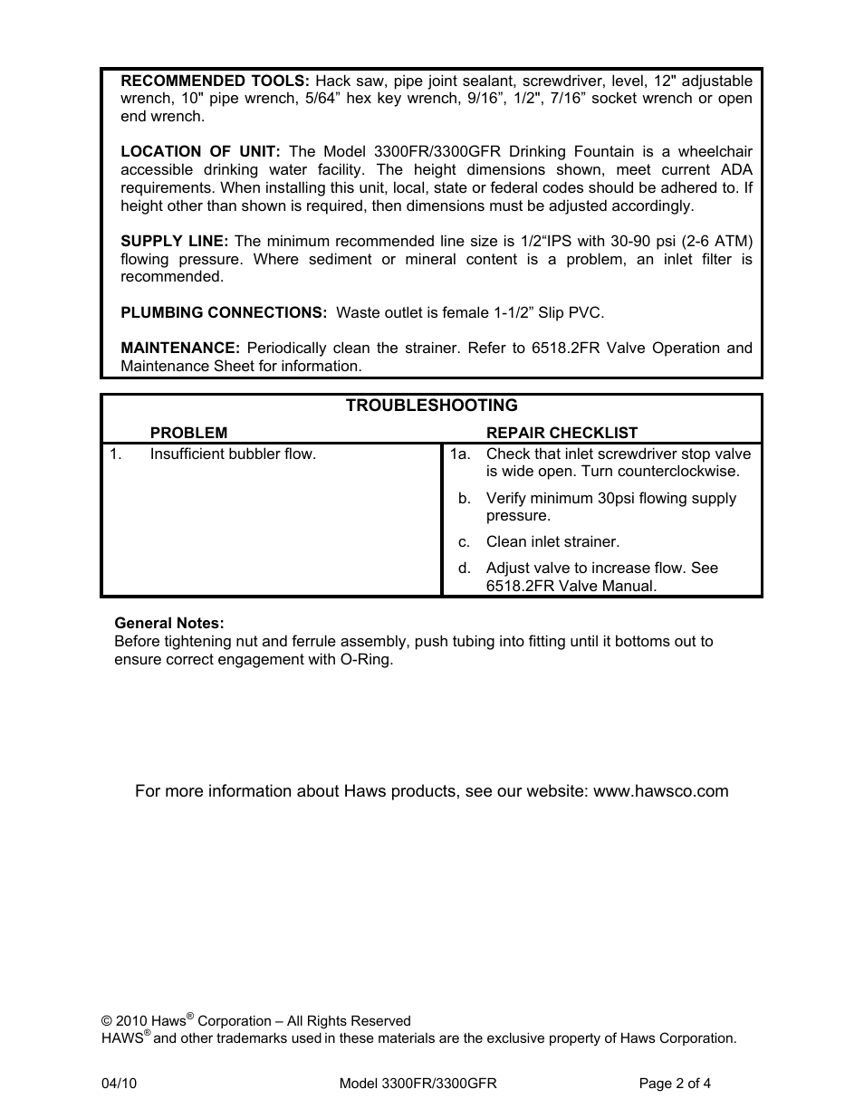 Haws 3300FR User Manual | Page 2 / 4