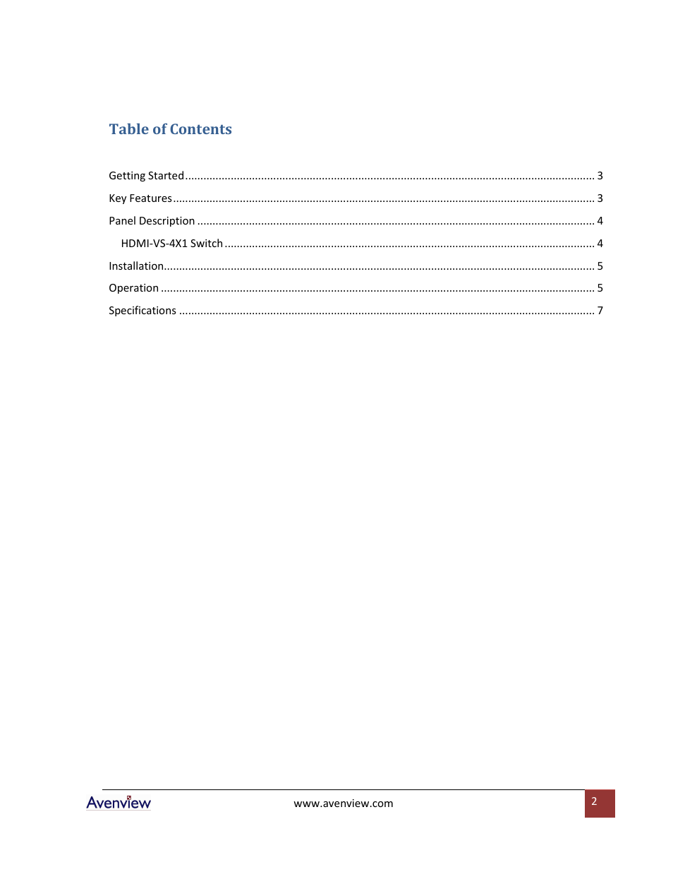 Avenview HDMI-VS-4X1 User Manual | Page 2 / 8
