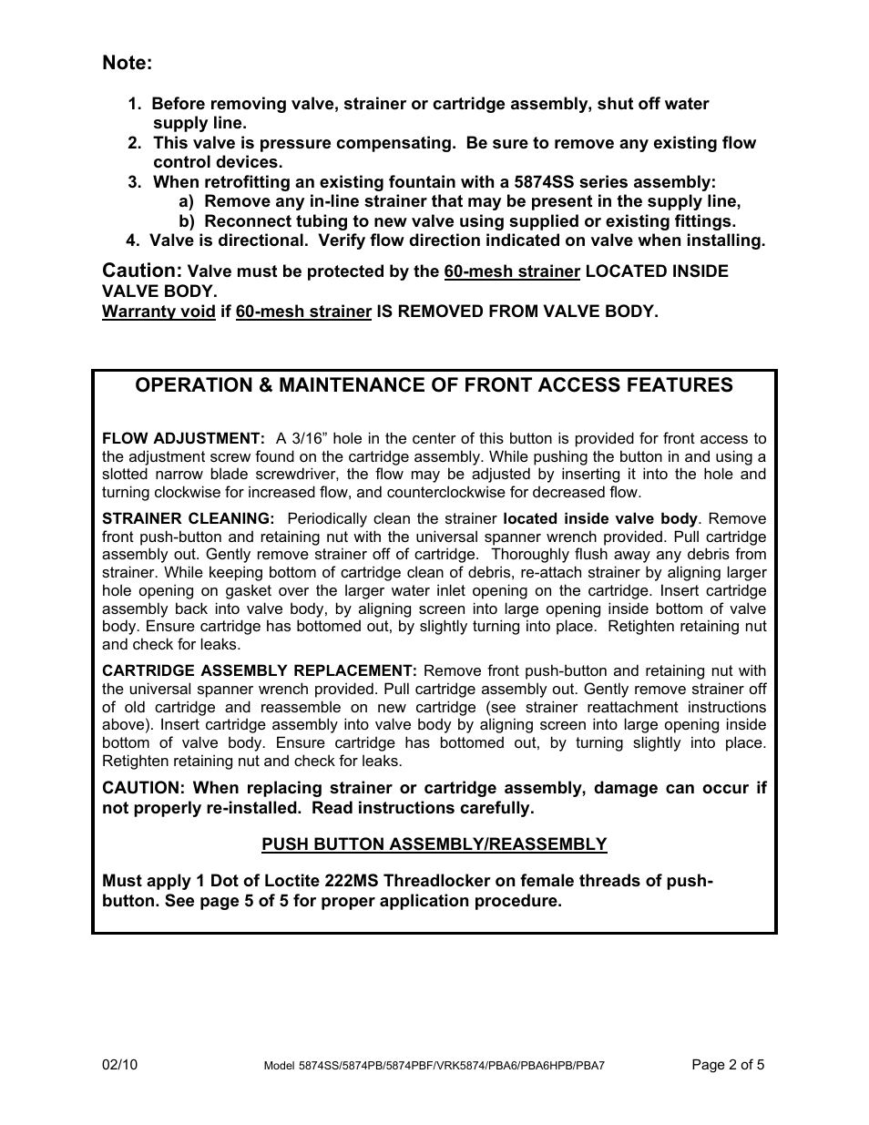 Caution, Operation & maintenance of front access features | Haws PBA6HPB User Manual | Page 2 / 5