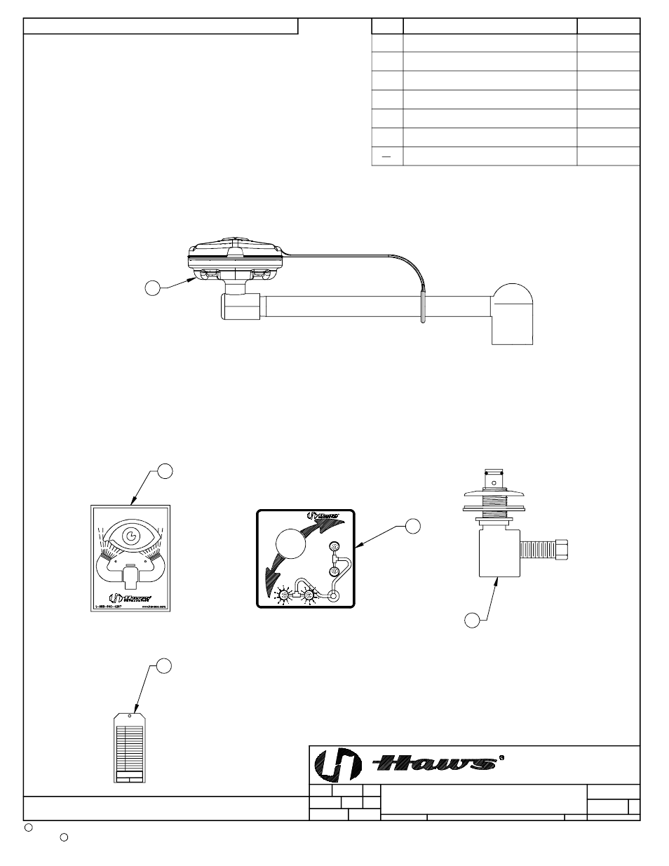 Parts breakdown, 1e/f wash axion 2, 34 valve assembly | Eyewash sign, Swing away sign 5 test tag 6 repair kit, Sp65pd | Haws 7611 User Manual | Page 3 / 5