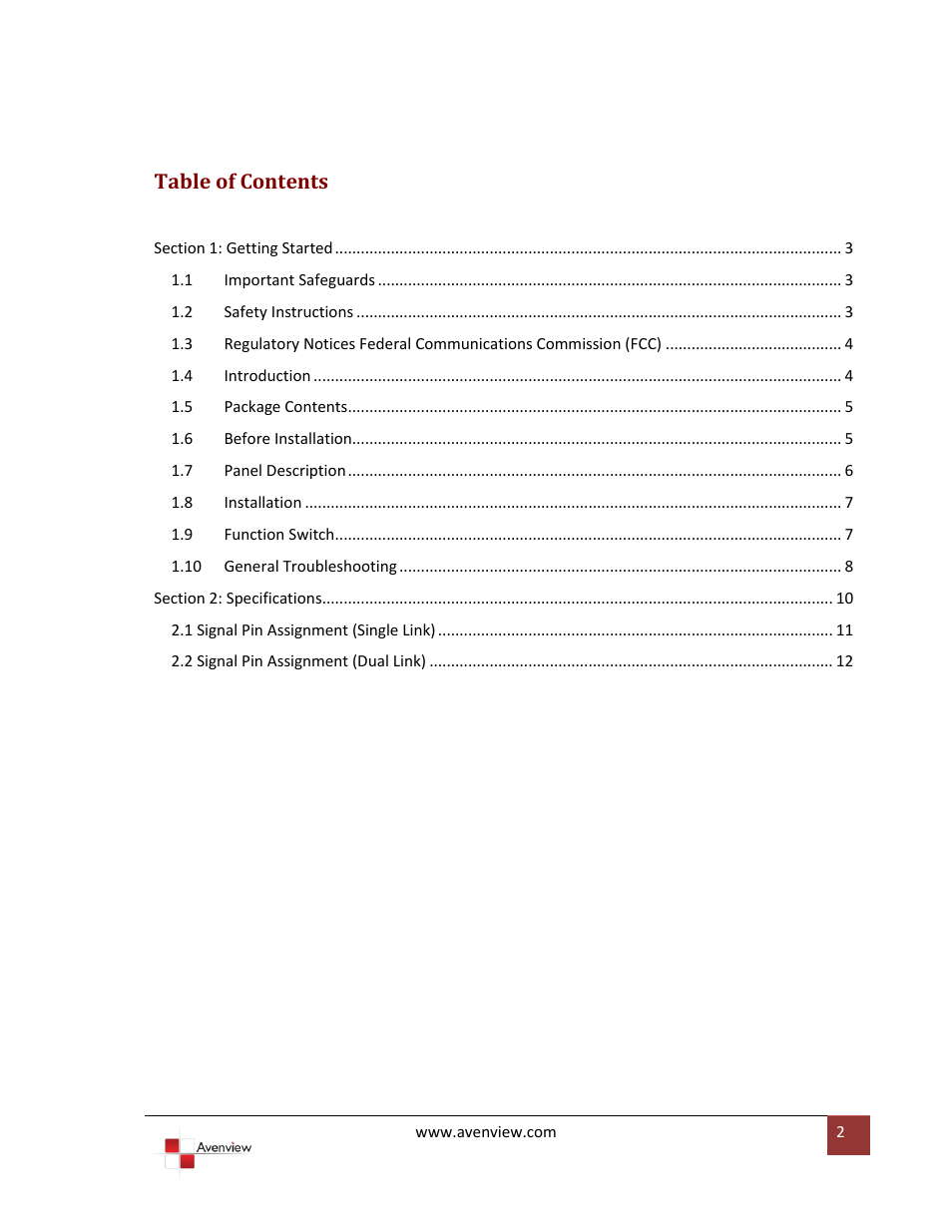 Avenview FO-DVI-DL-330X User Manual | Page 2 / 13