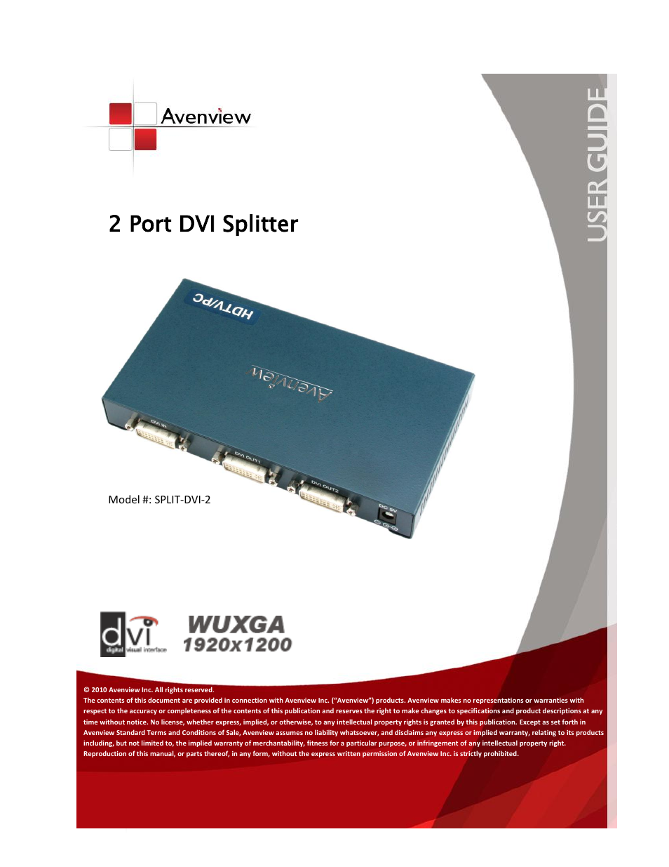 Avenview SPLIT-DVI-2 User Manual | 9 pages