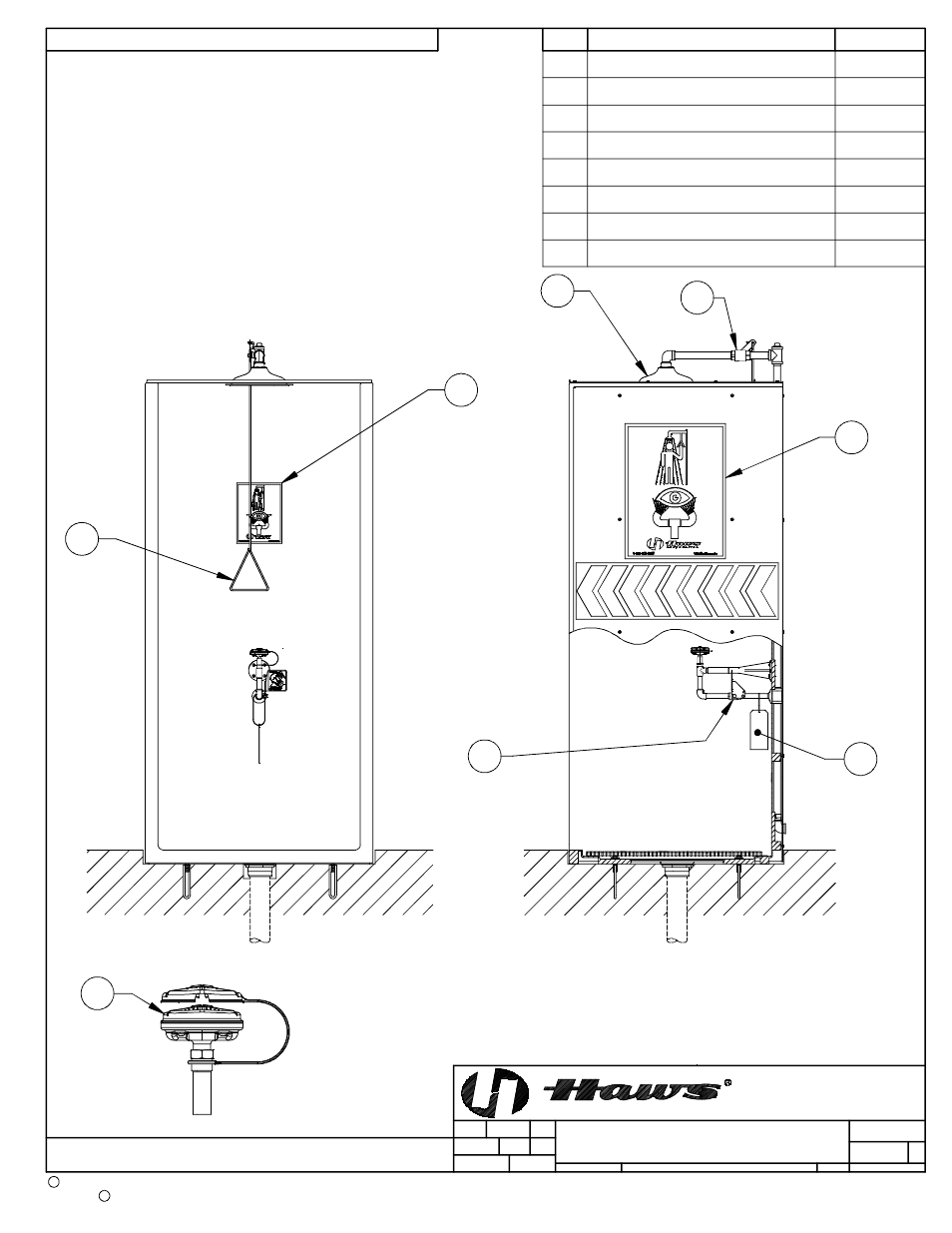 Parts breakdown, Shower valve assembly 8, Sp829 | Shower/eyewash label 6 7, Eye/face wash assembly, Sp178lg, Sp65 | Haws 8605WC User Manual | Page 3 / 4