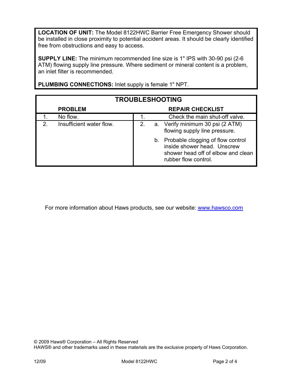 Haws 8122HWC User Manual | Page 2 / 4