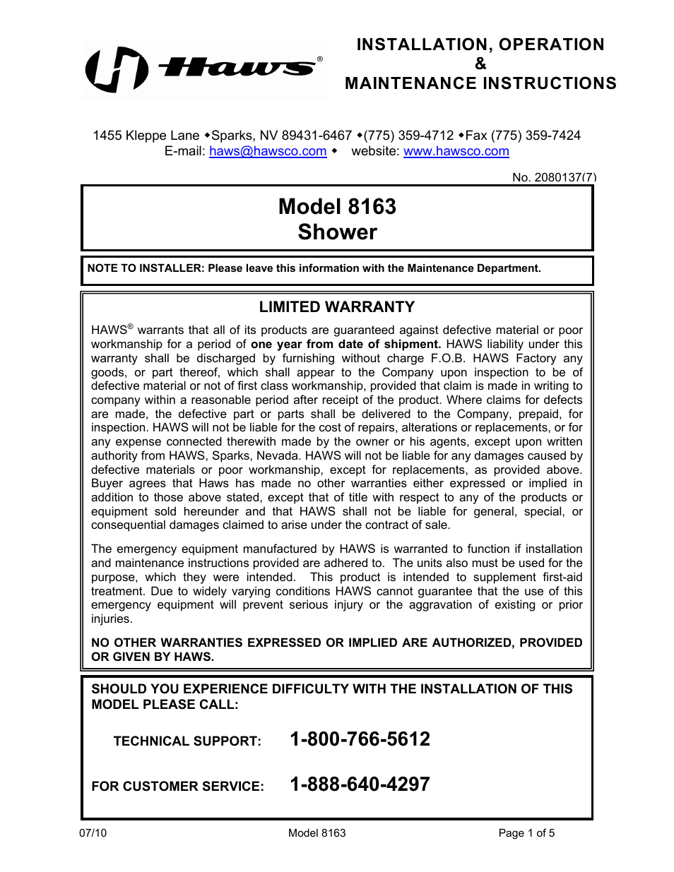 Haws 8163 User Manual | 5 pages