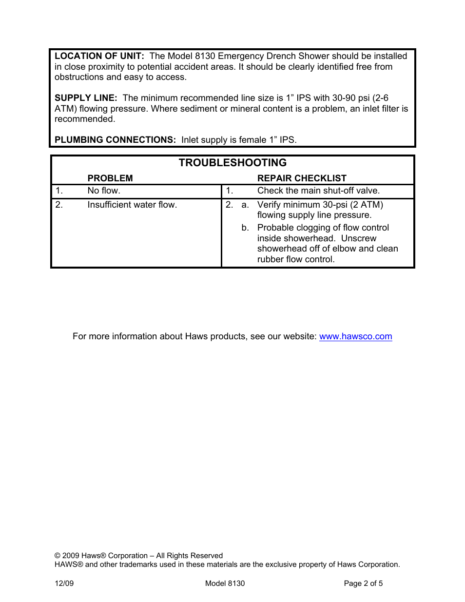 Troubleshooting | Haws 8130 User Manual | Page 2 / 5