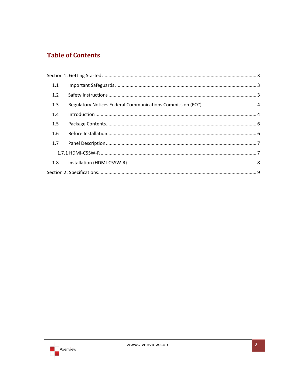 Avenview HDMI-C5SW-R User Manual | Page 2 / 11