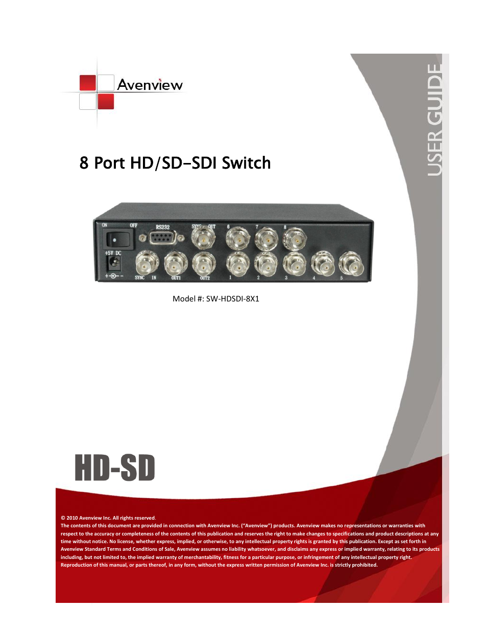 Avenview SW-HDSDI-8X1 User Manual | 9 pages