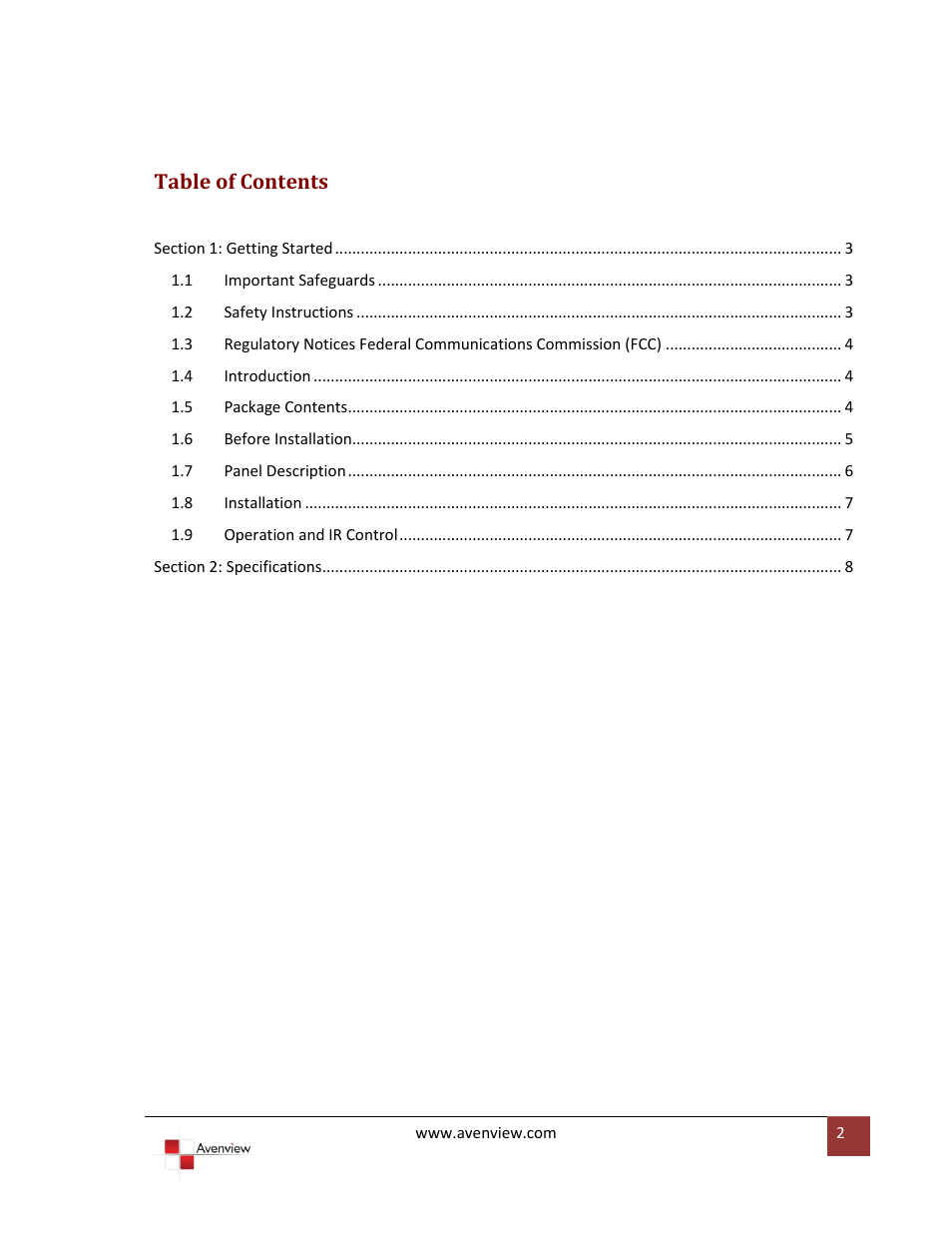 Avenview SW-HDSDI-8X1 User Manual | Page 2 / 9