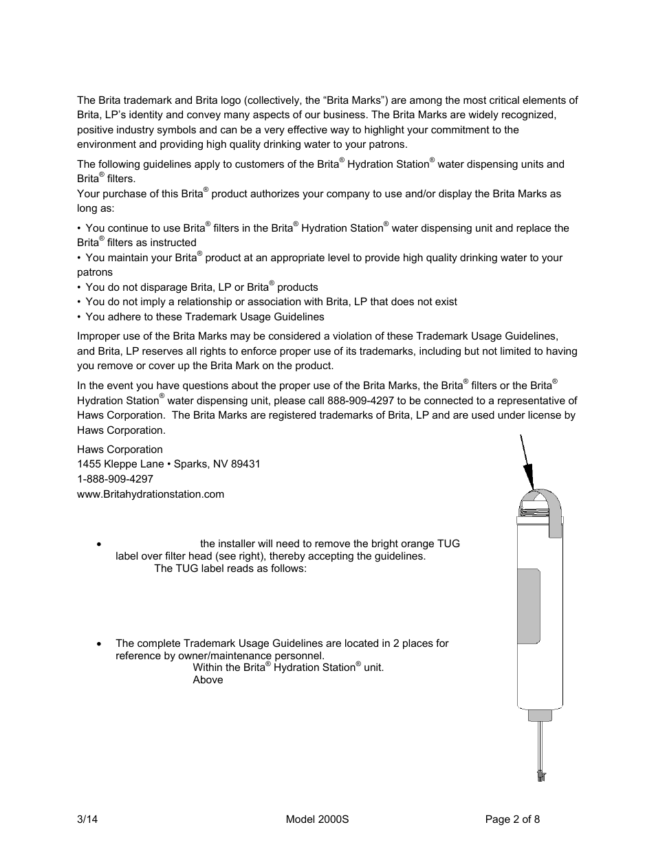 Brita trademark usage guidelines, Trademark use guidelines (tug) | Haws 2000S User Manual | Page 2 / 8