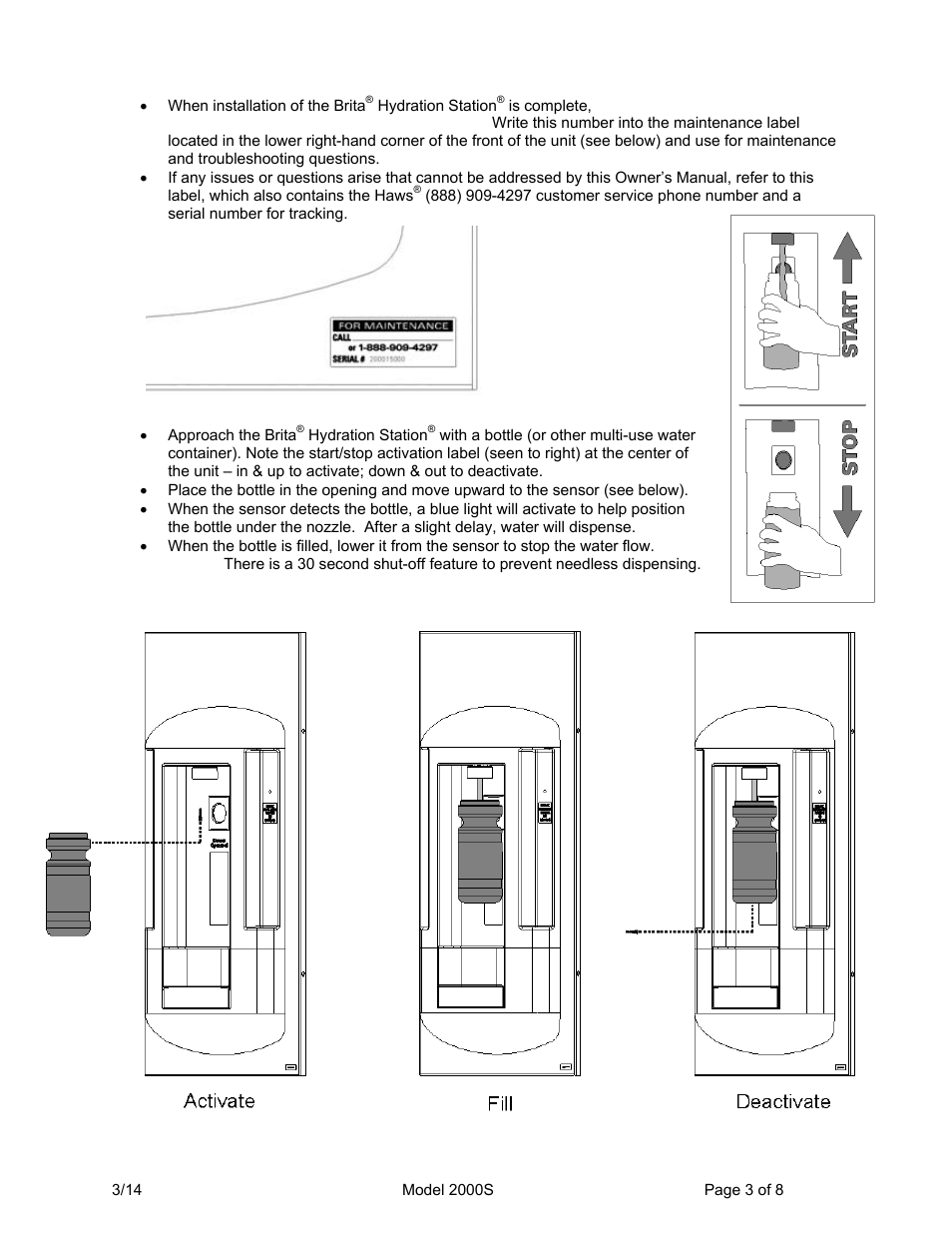 Maintenance label, General operation | Haws 2000S User Manual | Page 3 / 8