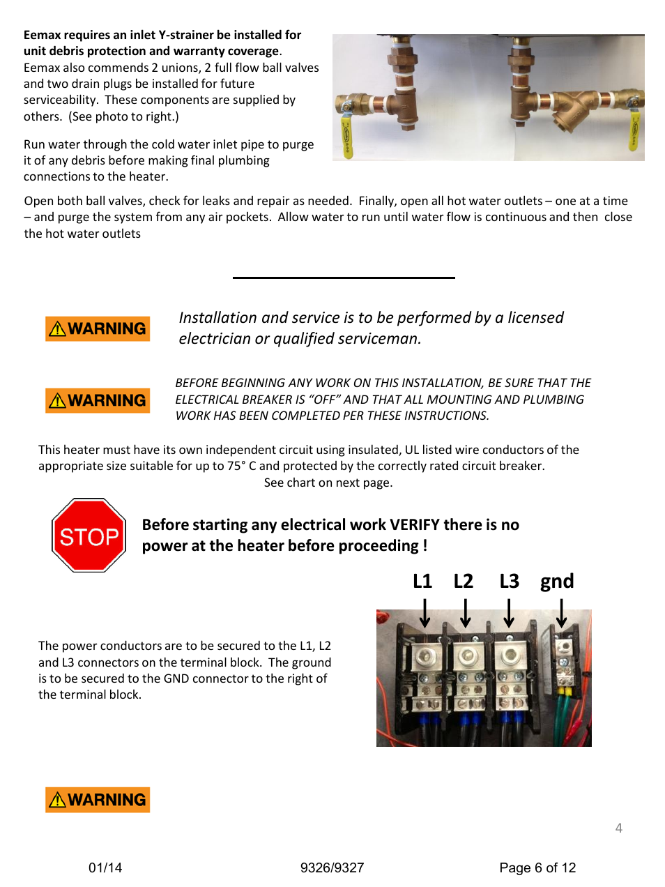 L1 l2 l3 gnd, 3) electrical hook-up | Haws 9327 User Manual | Page 6 / 12