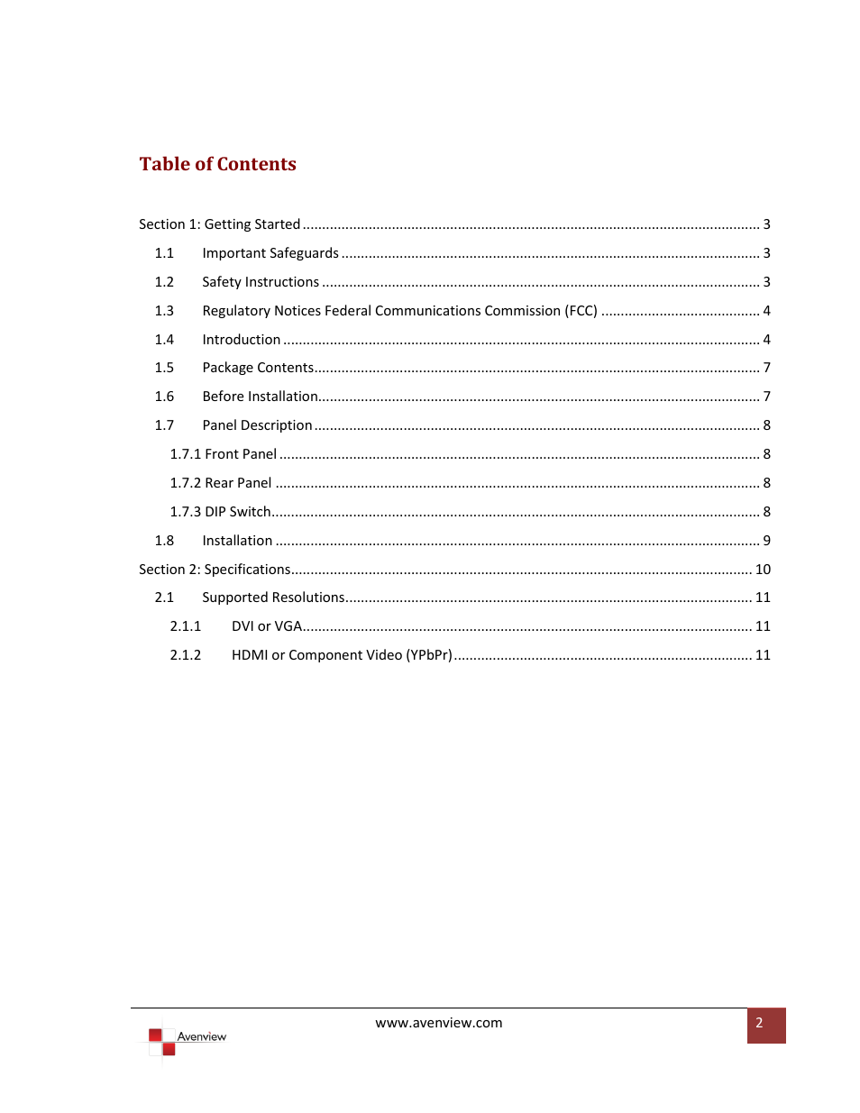 Avenview C-HDMI-COMPVGA User Manual | Page 2 / 13