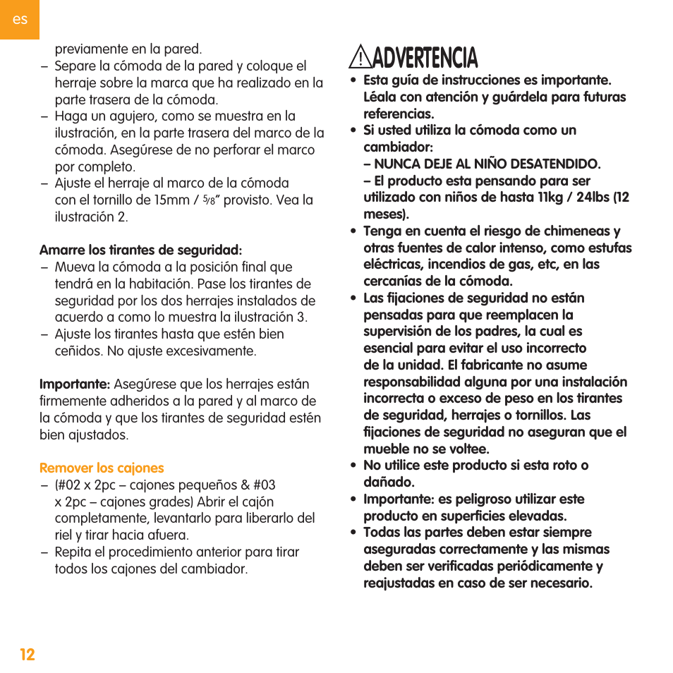 Advertencia | bloom luxo dresser User Manual | Page 15 / 28