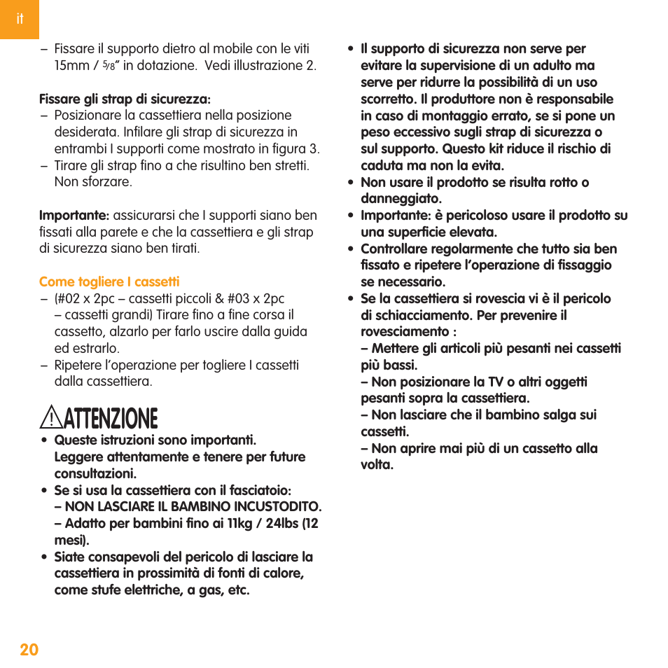 Attenzione | bloom luxo dresser User Manual | Page 23 / 28