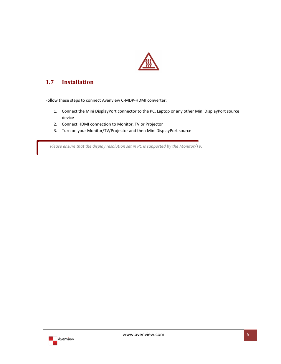 Installation | Avenview C-MDP-HDMI User Manual | Page 5 / 7