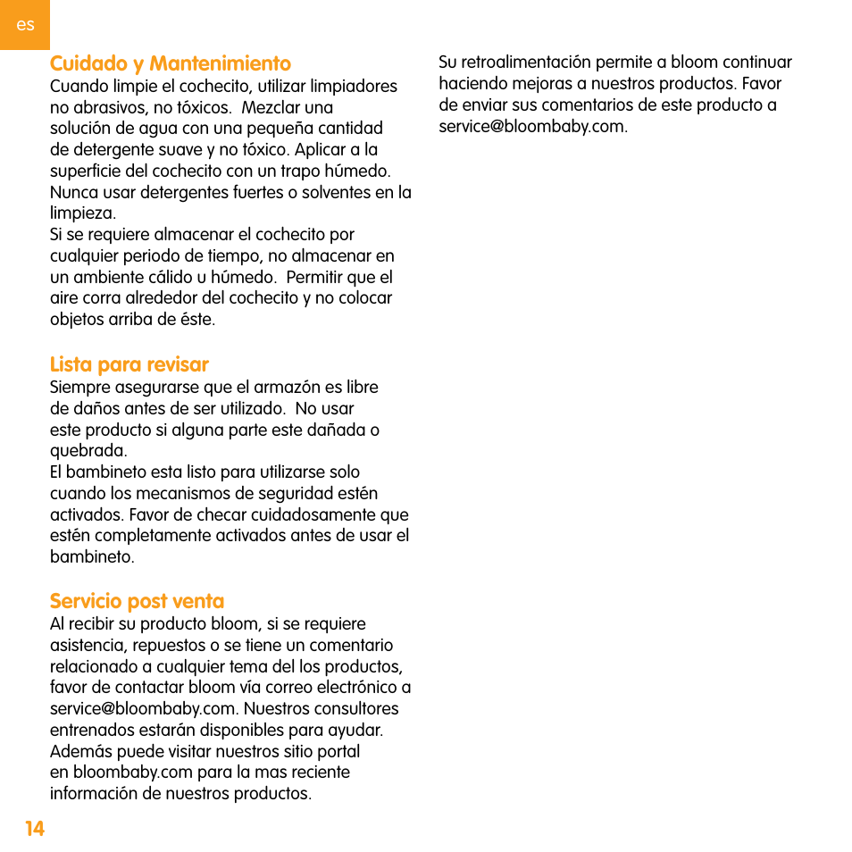 14 cuidado y mantenimiento, Lista para revisar, Servicio post venta | bloom yoga User Manual | Page 25 / 28