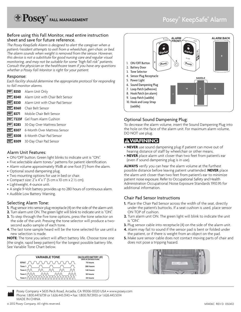 Posey KeepSafe® Fall Monitor User Manual | 2 pages