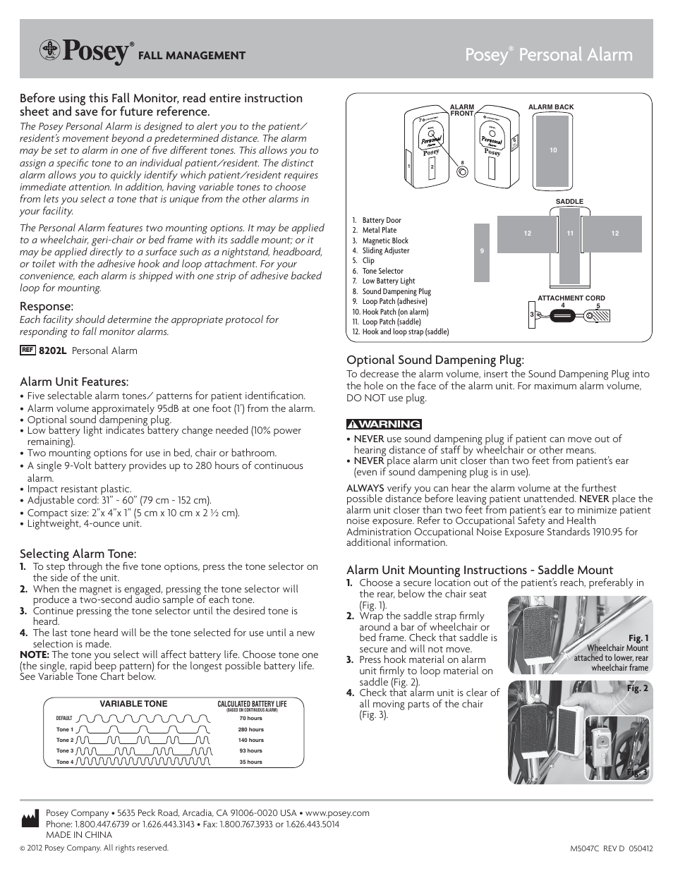 Posey Personal Alarm User Manual | 2 pages