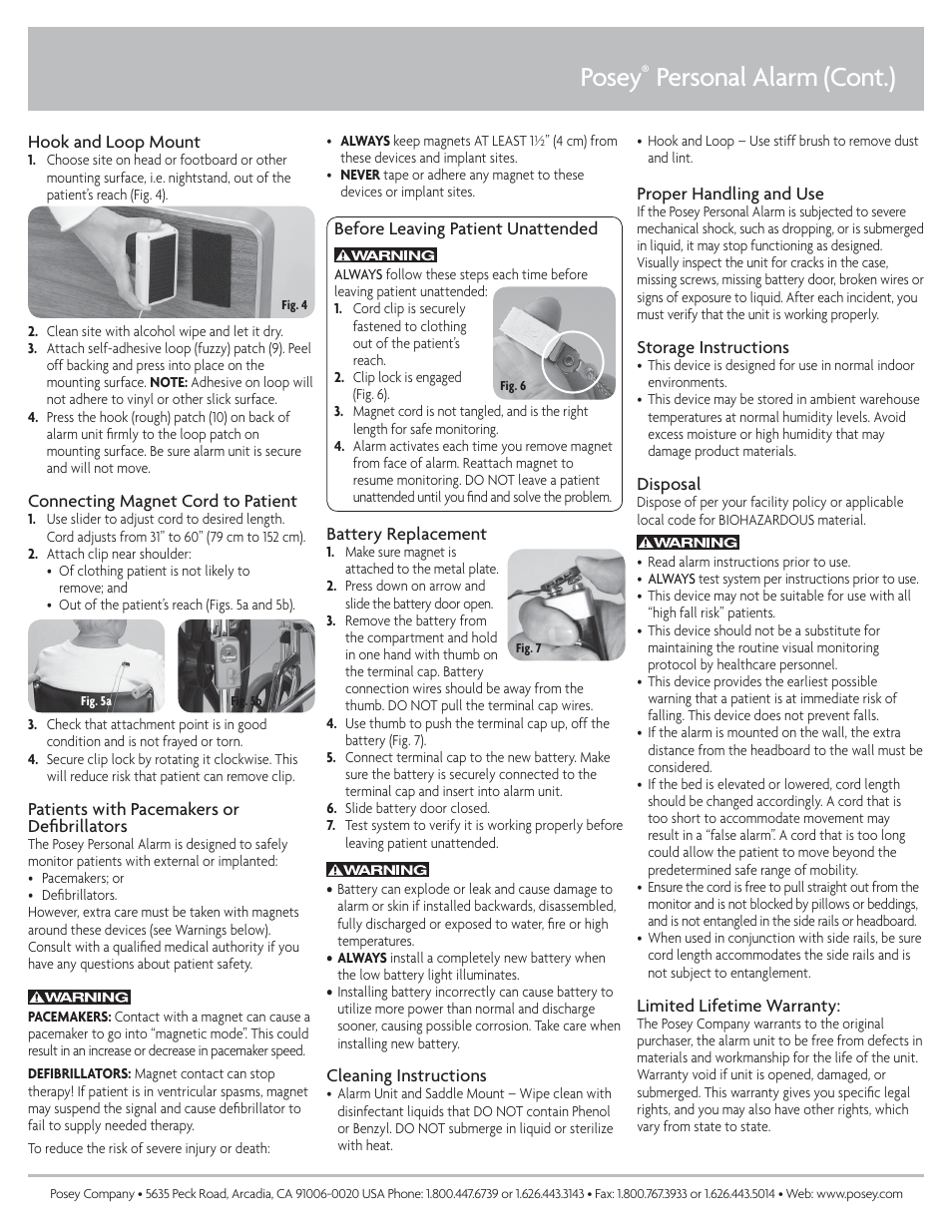 Posey, Personal alarm (cont.) | Posey Personal Alarm User Manual | Page 2 / 2