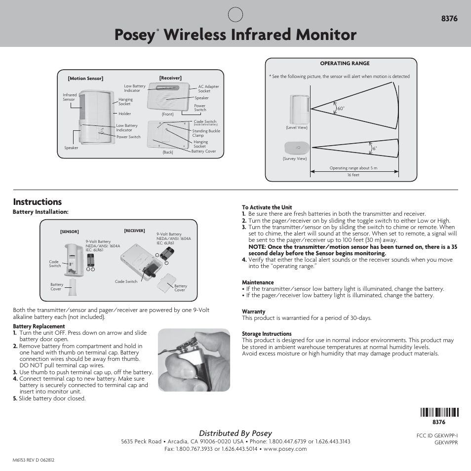 Posey Wireless Infrared Monitor User Manual | 1 page