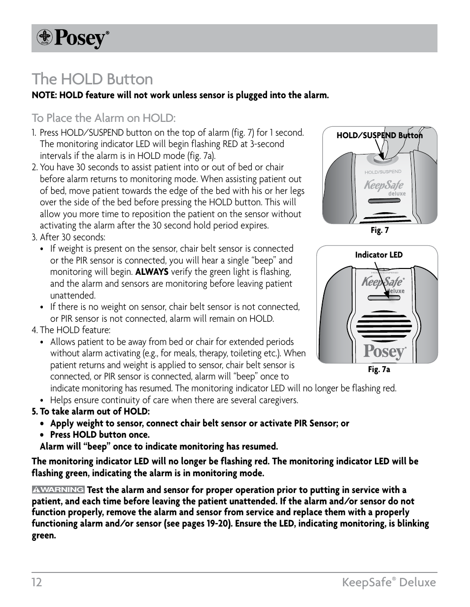 The hold button, 12 keepsafe, Deluxe | Posey KeepSafe® Deluxe User Manual | Page 12 / 36