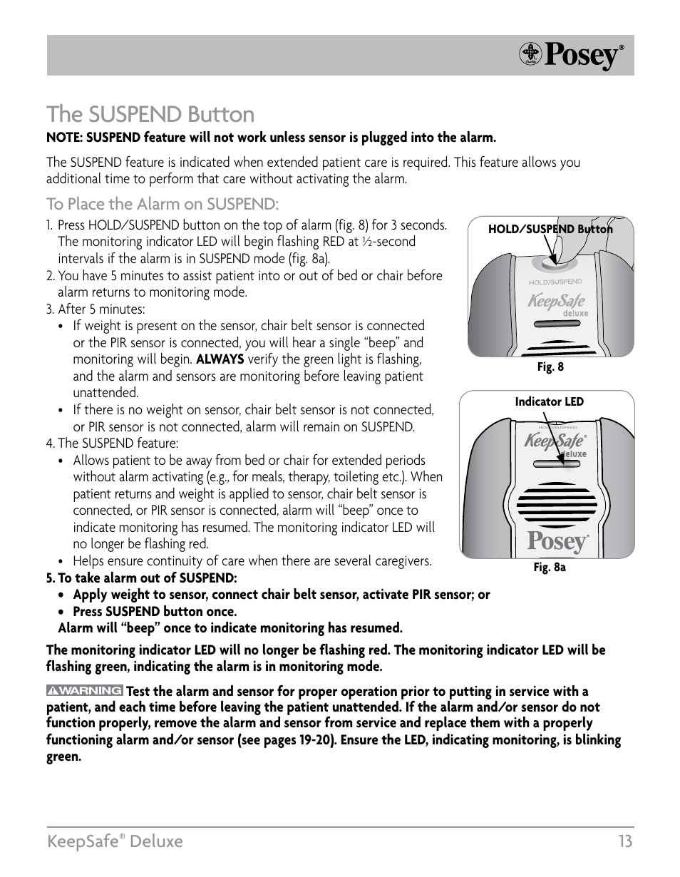 The suspend button, Keepsafe, Deluxe 13 | Posey KeepSafe® Deluxe User Manual | Page 13 / 36